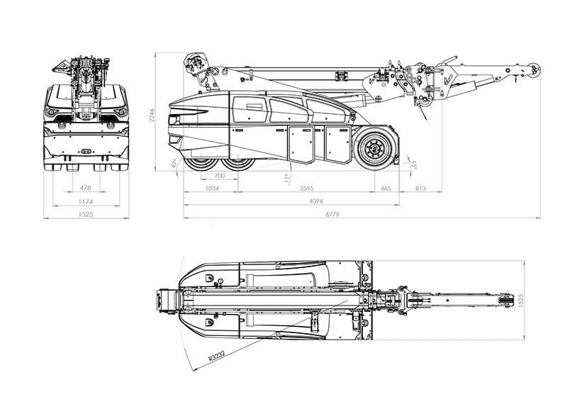 Valla V130RX - Dimensions - Fly Jib - Winch