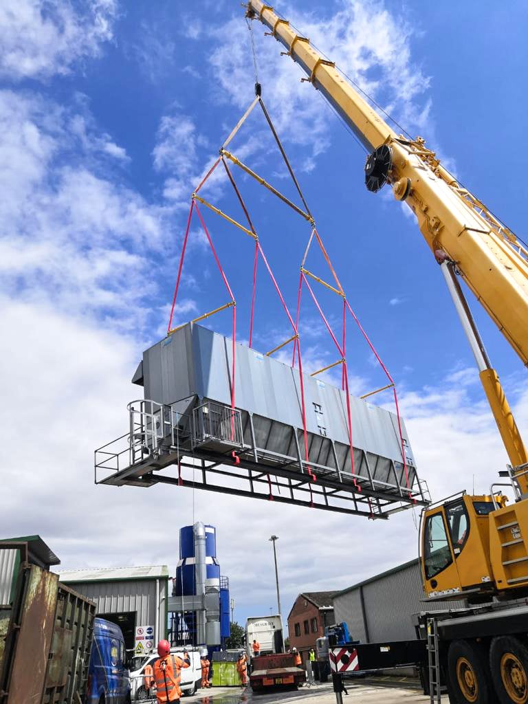 hird contract lift using liebherr mobile cranes, air cleaning unit removal
